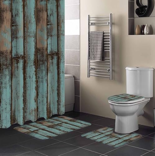 Turquoise Blue Bathroom Set with Rug and Curtain Accessories