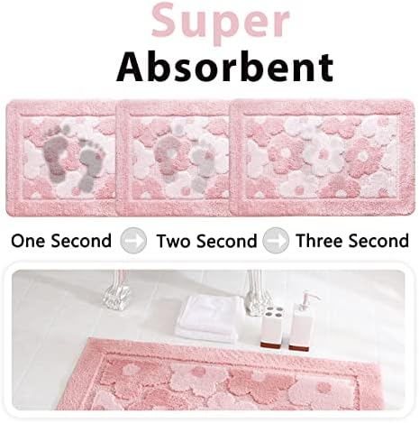 Pink Flower Bath Mat Plush Shaggy Microfiber Non-Slip Shower Rug