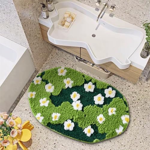 Ouyattle Cute Green Floral Bath Mat Microfiber 1