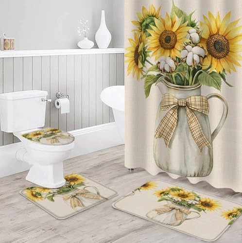ZOE GARDEN Sunflower Bath Set - Waterproof Curtain Rug Accessories