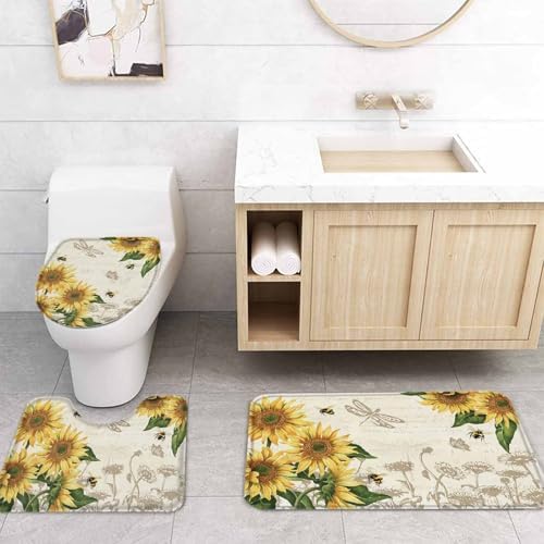 ZOE GARDEN Sunflowers Bathroom Set - 36x72 Inches Farmhouse Retro