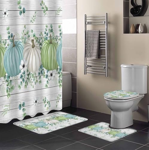 Thanksgiving Fall Bathroom Set with Shower Curtain Rug and Hooks