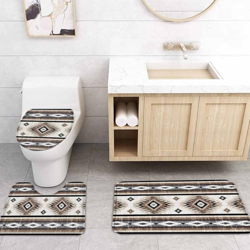 Brown Southwest Bathroom Set with Shower Curtain and Rug