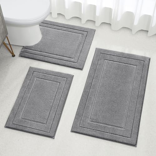 HOMEIDEAS 3-Piece Bath Rug Set Non-Slip Microfiber
