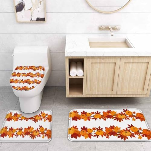 Thanksgiving Bathroom Set with Shower Curtain Rug and Hooks