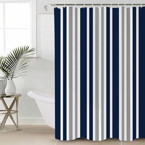 Navy Blue Grey Bathroom Set with Curtain Rug and Accessories 1