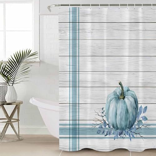 ZOE GARDEN Blue Pumpkin Bathroom Set with Curtain Rug and Accessories