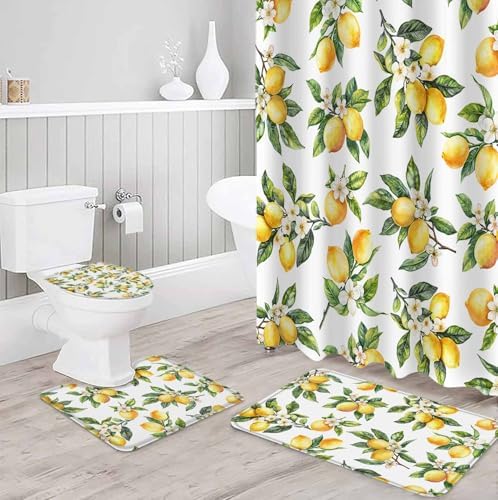 Yellow Lemon Bathroom Set with Curtain Rug and Accessories