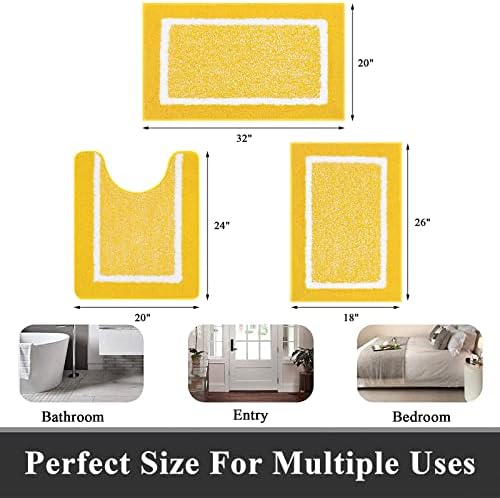 Pauwer 3-Piece Bathroom Rugs Set - Yellow