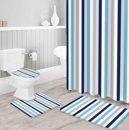 ZOE GARDEN Navy Blue Stripe Bathroom Set