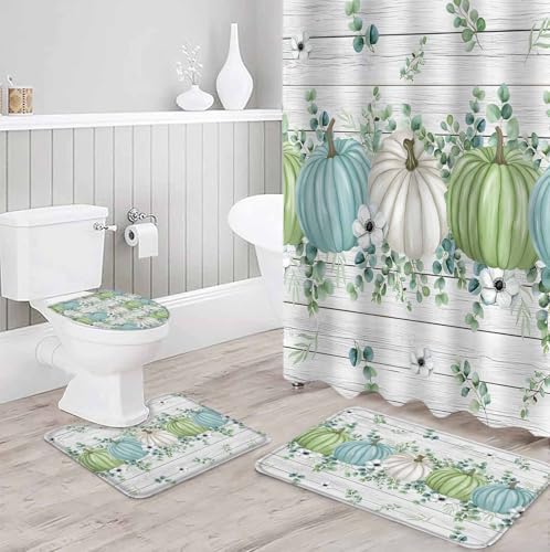 Thanksgiving Fall Bathroom Set with Shower Curtain Rug and Hooks
