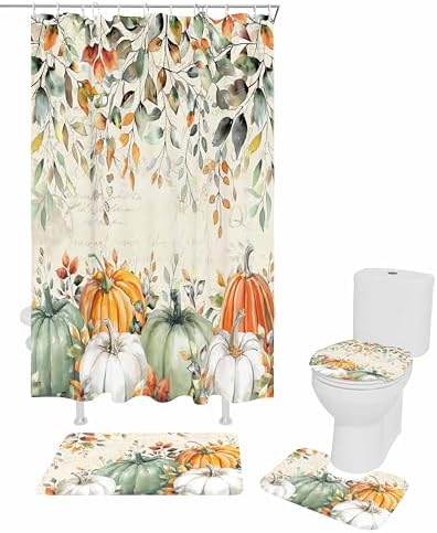 Thanksgiving Bathroom Set with Curtain Rug and Hooks