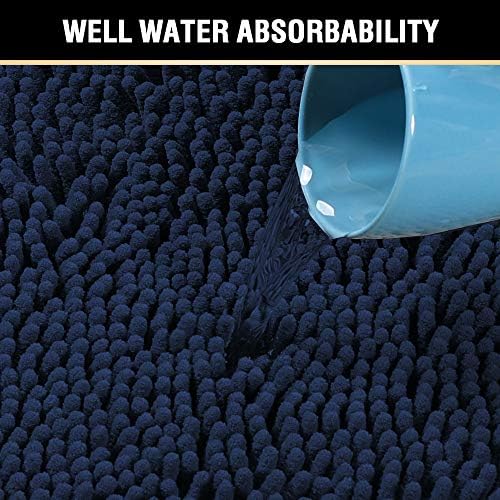 HVERSAILTEX Navy Blue Bath Rug Non-Slip Extra Thick Chenille Mat 17x24