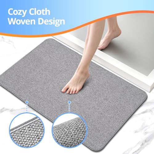 HOMTEB Ultra Thin Bath Rug Non-Slip Quick Dry 17x27 Gray