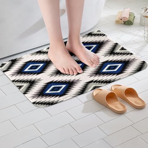 Feelyou Kids Southwest Tribal Bath Mat 16x24 Blue Grey Geometric