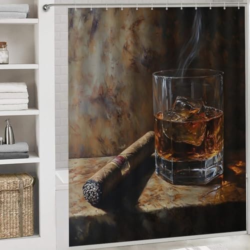 HDESDIS 4Pcs Cigar Oil Painting Shower Curtain Set