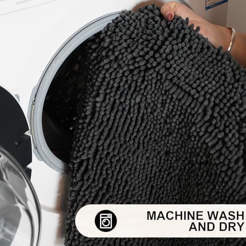 Sheepping Non Slip Black Bath Rug Mat 59 x 20