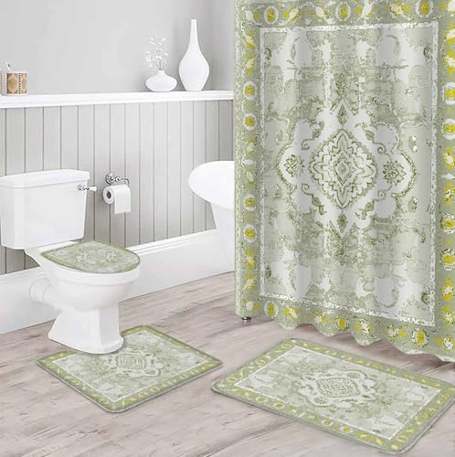 ZOE GARDEN Sage Green Bathroom Set with Curtain Rug and Accessories