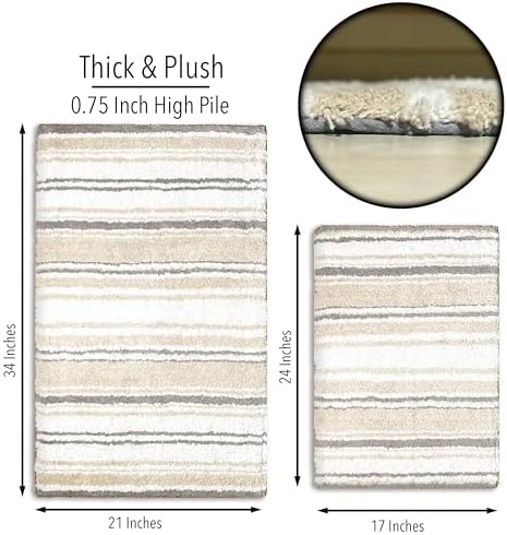 Chardin home Maui Bath Mat Set of 2 White-Beige