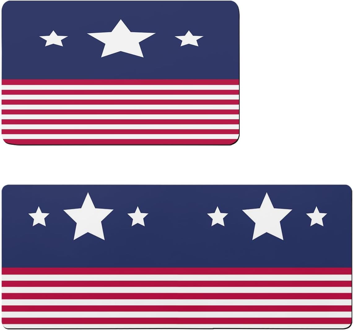 Funnywall88 2PCS American Flag Bath Mat Set Non-Slip Diatomite Drying Mats
