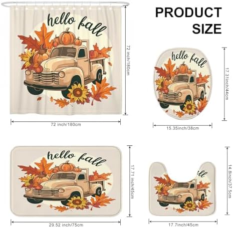 4PCS Fall Kawaii Truck Bathroom Sets with Non-Slip Rug