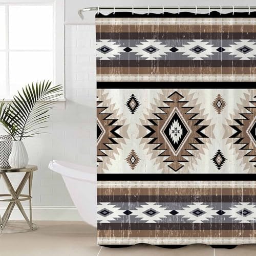 Brown Southwest Bathroom Set with Shower Curtain and Rug