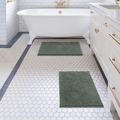 FRESHMINT Chenille Bath Rug Set 2 Piece Sage Green 1