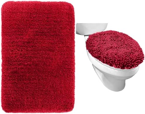 GORILLA GRIP 24x17 Bath Rug 175x15 Toilet Cover Set Red