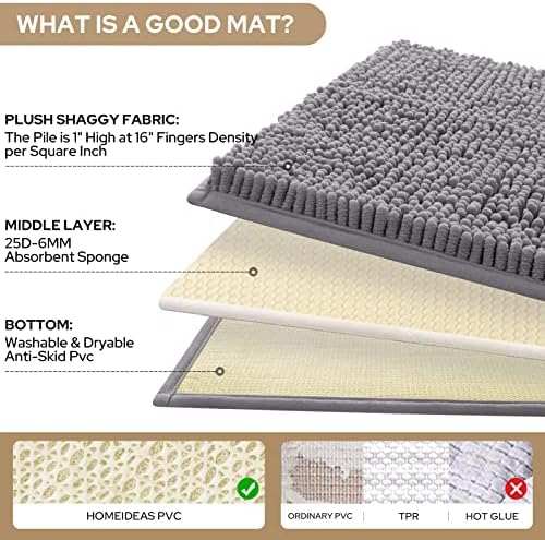 HOMEIDEAS 3 Piece Bath Rug Set - Ultra Soft Non Slip Chenille Rugs