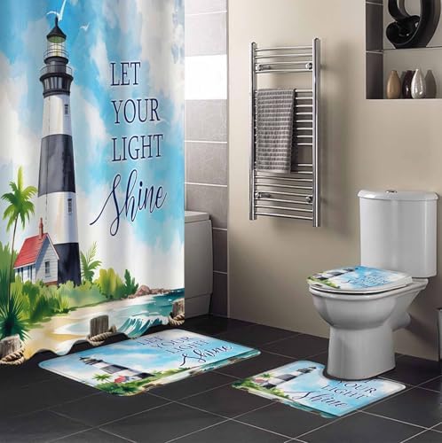 ZOE GARDEN Lighthouse Bathroom Set with Curtain and Rug