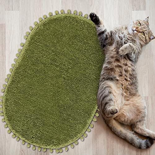YIRDDEO Olive Green Pom Bath Rug for Bathroom