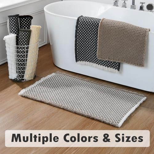 Boho Style Khaki and White Bath Rug 24x16