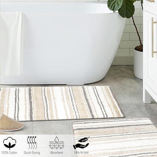 Chardin home Maui Bath Mat Set of 2 White-Beige