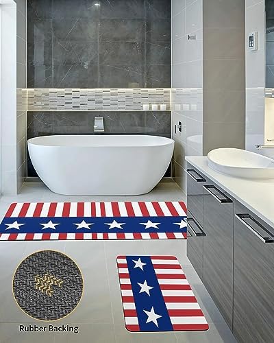 2PCS American Flag Bath Mat Set Non-Slip Diatomite 1