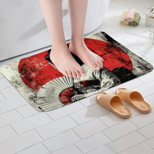 Erosebridal Geisha Bath Rug 16x24 White Red Black