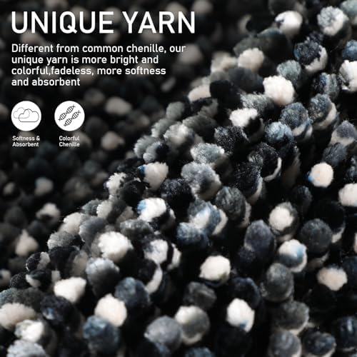 Yimobra Non-Slip Bath Mat 28x175 Plush Chenille Rugs Black Dark Gray