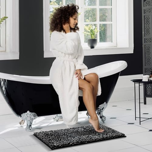 Yimobra Non-Slip Bath Mat 28x175 Plush Chenille Rugs Black Dark Gray