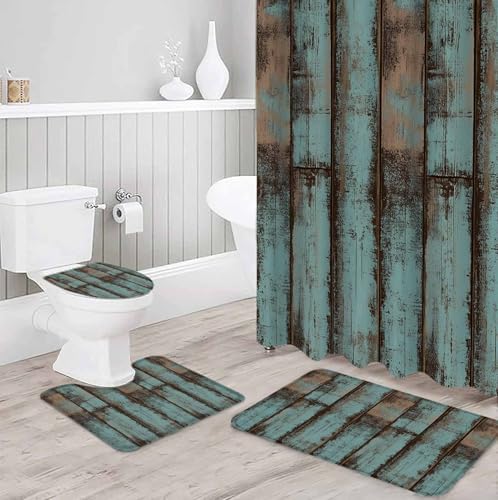 Turquoise Blue Bathroom Set with Rug and Curtain Accessories