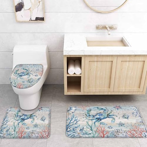 ZOE GARDEN Retro Blue Bathroom Set with Curtain Rug and Hooks