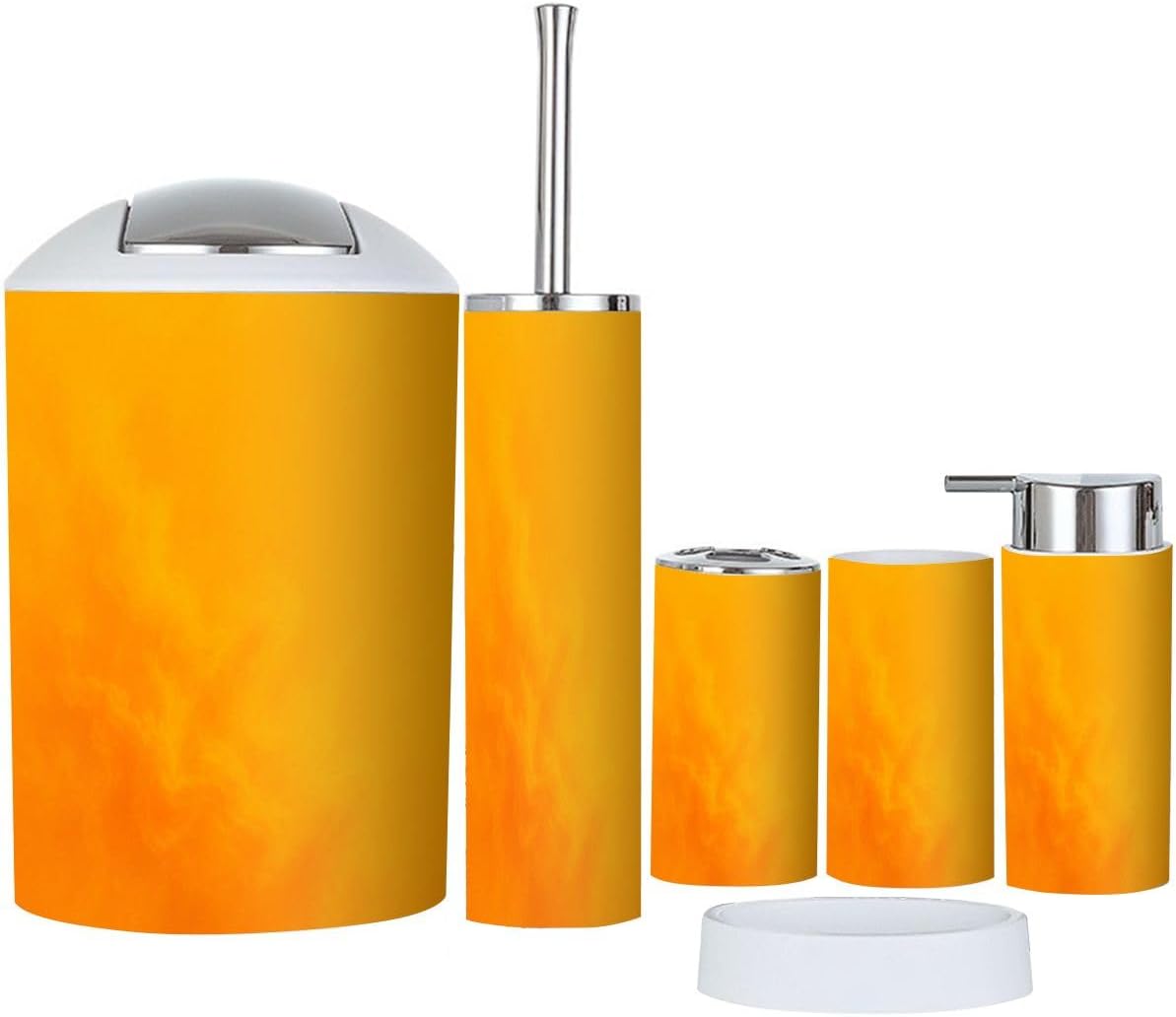 6 Piece Boho Stipple Orange Bathroom Accessories Set