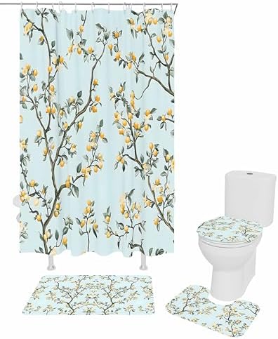ZOE GARDEN Yellow Lemon Bathroom Set with Curtain Mat and Accessories