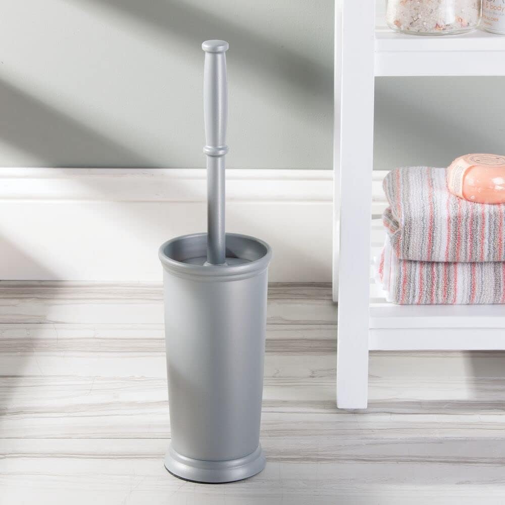 mDesign Compact Freestanding Toilet Brush and Holder - Silver