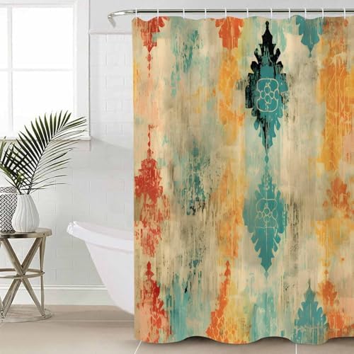ZOE GARDEN Yellow Abstract Bathroom Set - Modern Art Shower Curtain and Rug Set