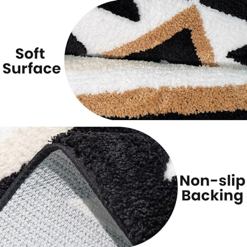 TANVILL Boho Bath Mat Non Slip Black Aztec Design