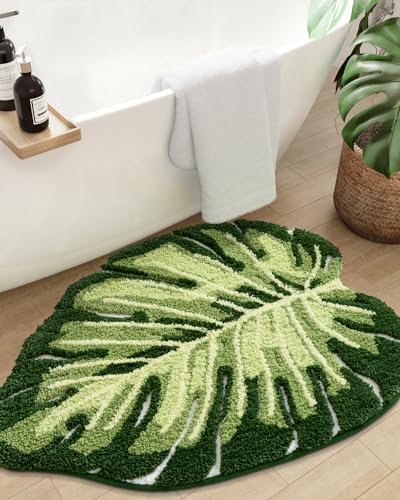 DEXI Monstera Leaf Pattern Bath Rug Non Slip