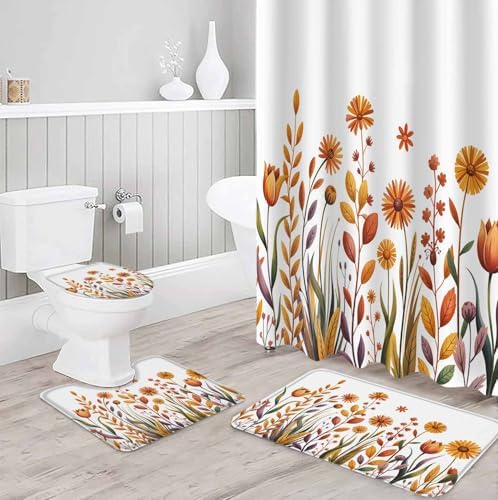 ZOE GARDEN Autumn Leaf Bathroom Set with Curtain Rug and Accessories