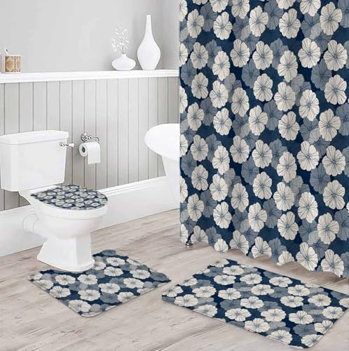 ZOE GARDEN Blue Beige Bathroom Set with Curtain Rug and Accessories