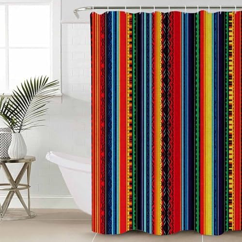 Rainbow Stripe Bathroom Set with Curtain Rug Hooks