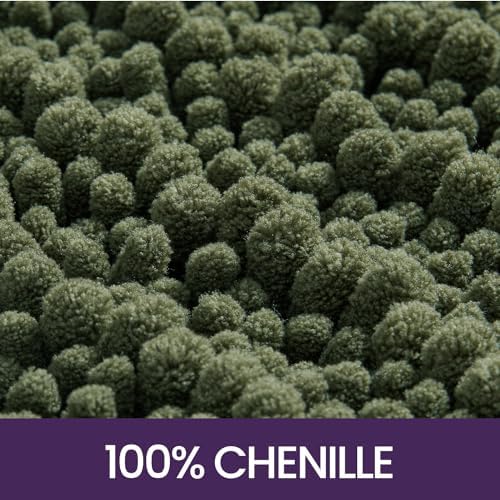 DEXI Olive Green Bath Mat 20x32 Non Slip Chenille Rugs