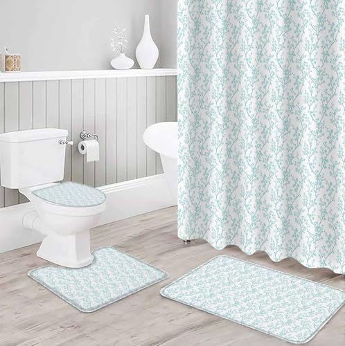 ZOE GARDEN Teal Blue Botanical Bathroom Set